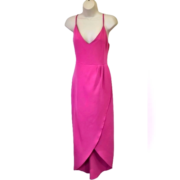 CMZ2005 Hot Pink Faux Wrap Strappy Sleeveless High/Low Cocktail Dress,Size 12-14 - Picture 2 of 14